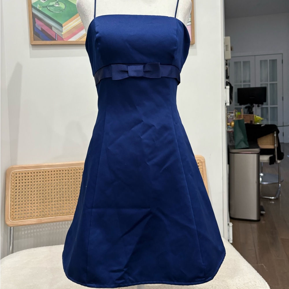 Navy blue satin a-line cocktail dress!